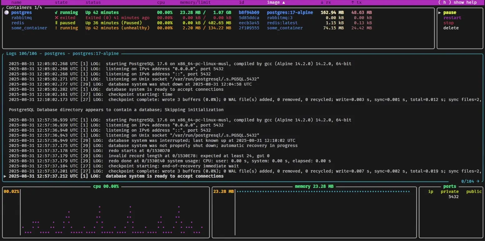 An animated demo of oxker in operation