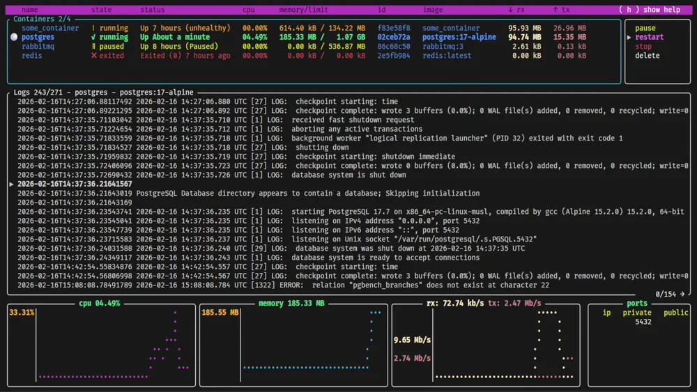 An animated demo of oxker in operation